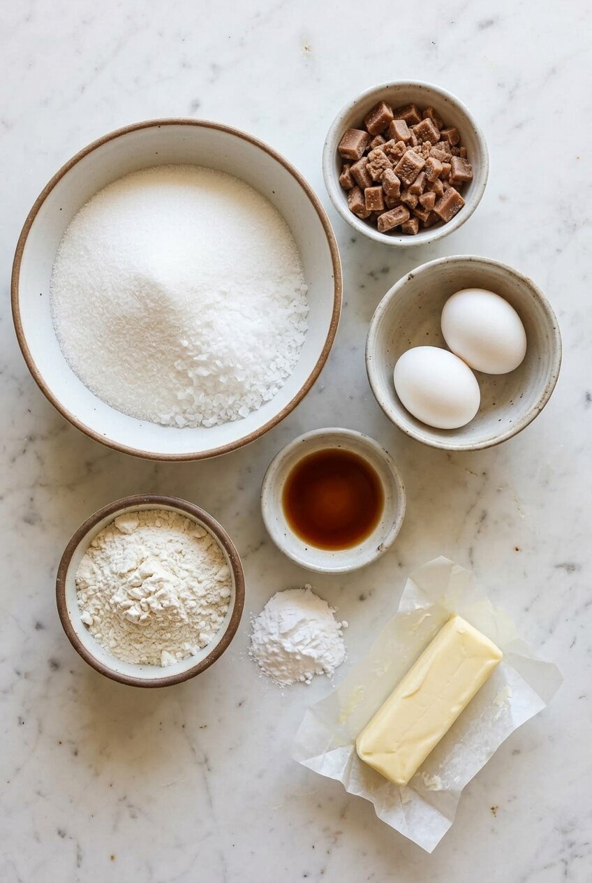 ingredients for Crinkly Crackly Butter Toffee Sugar Cookies