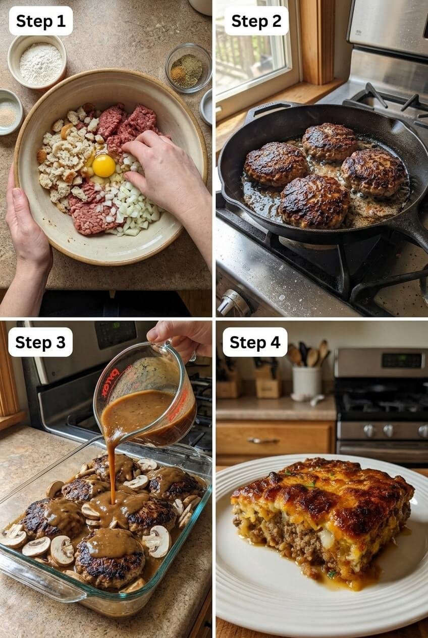 cooking Amish Hamburger Steak Bake step by step
