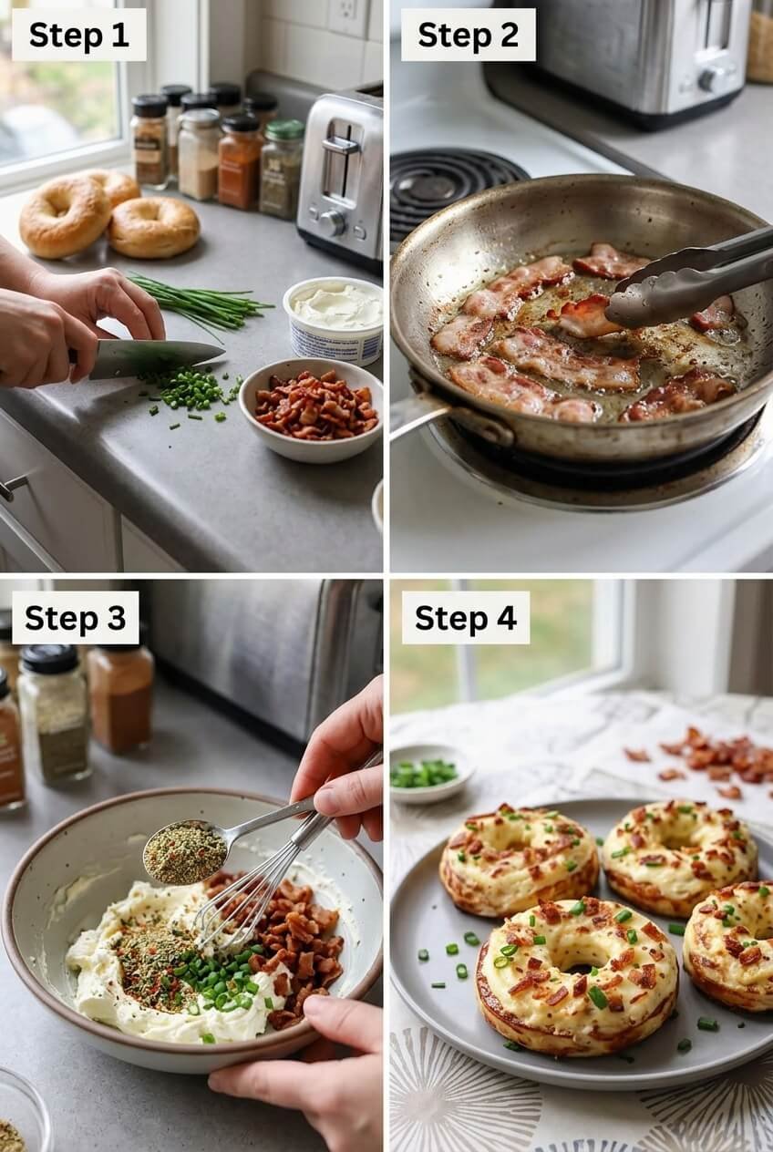 cooking Zesty Bacon Cream Cheese Bagels step by step