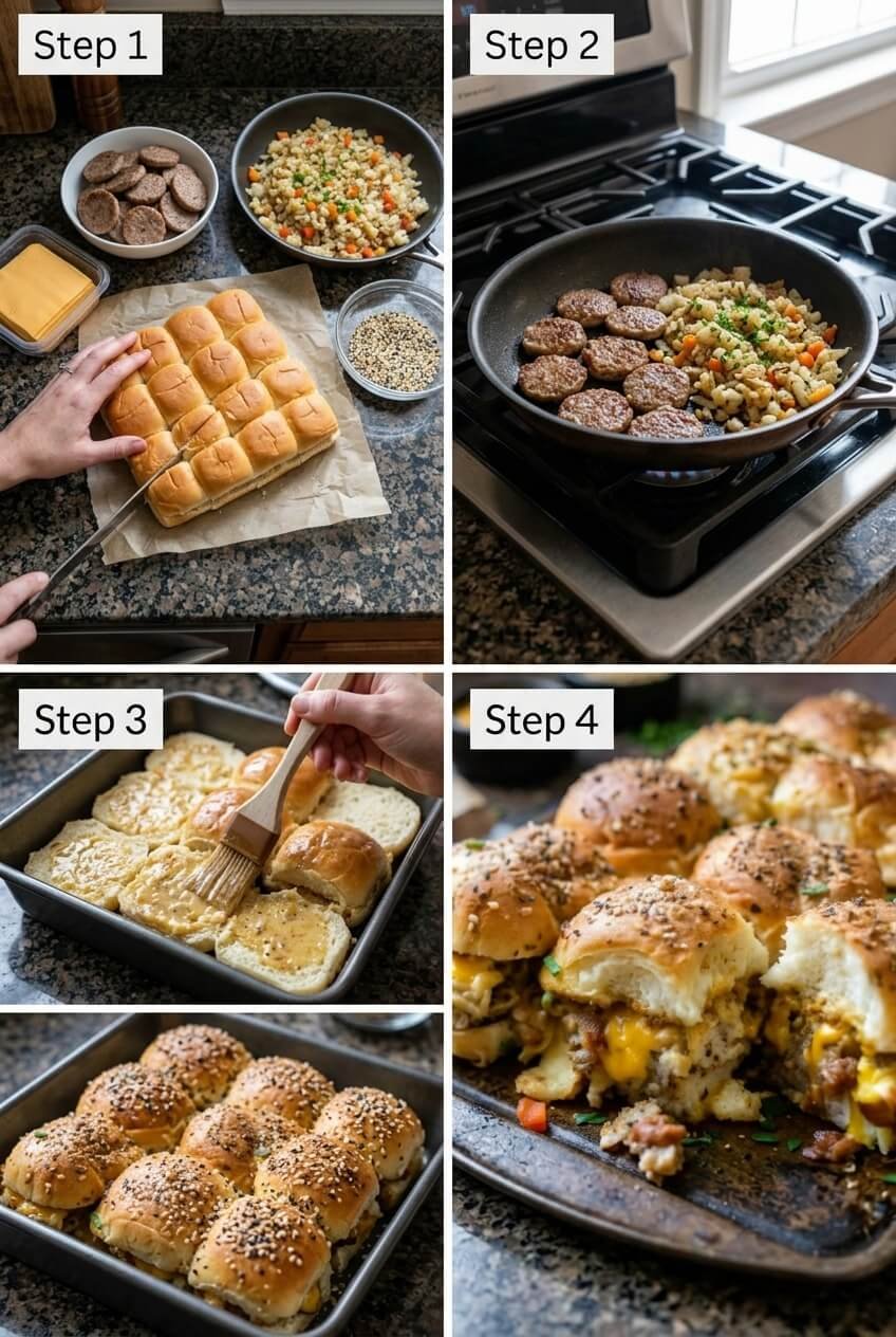 cooking Pull-Apart Cowboy Breakfast Sliders step by step