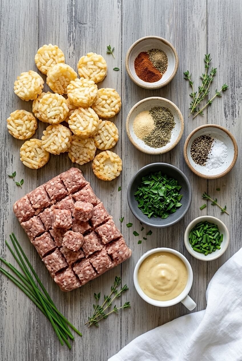 ingredients for Crispy Hashbrown Sausage Bites