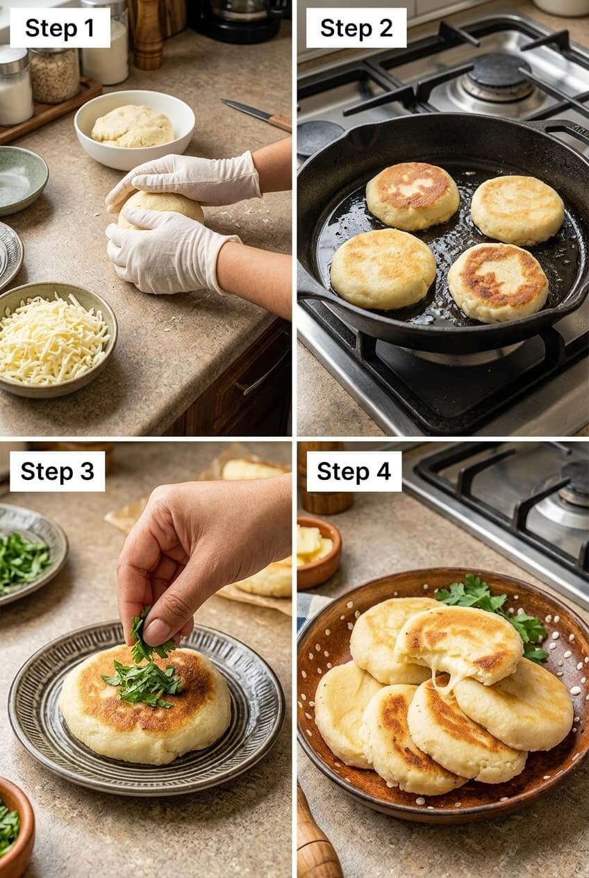 cooking Cheesy Arepas Con Queso step by step
