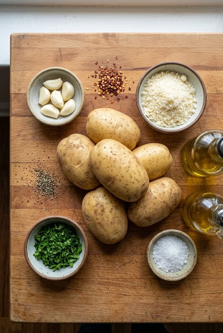 ingredients for Garlic Parmesan Potato Wedges