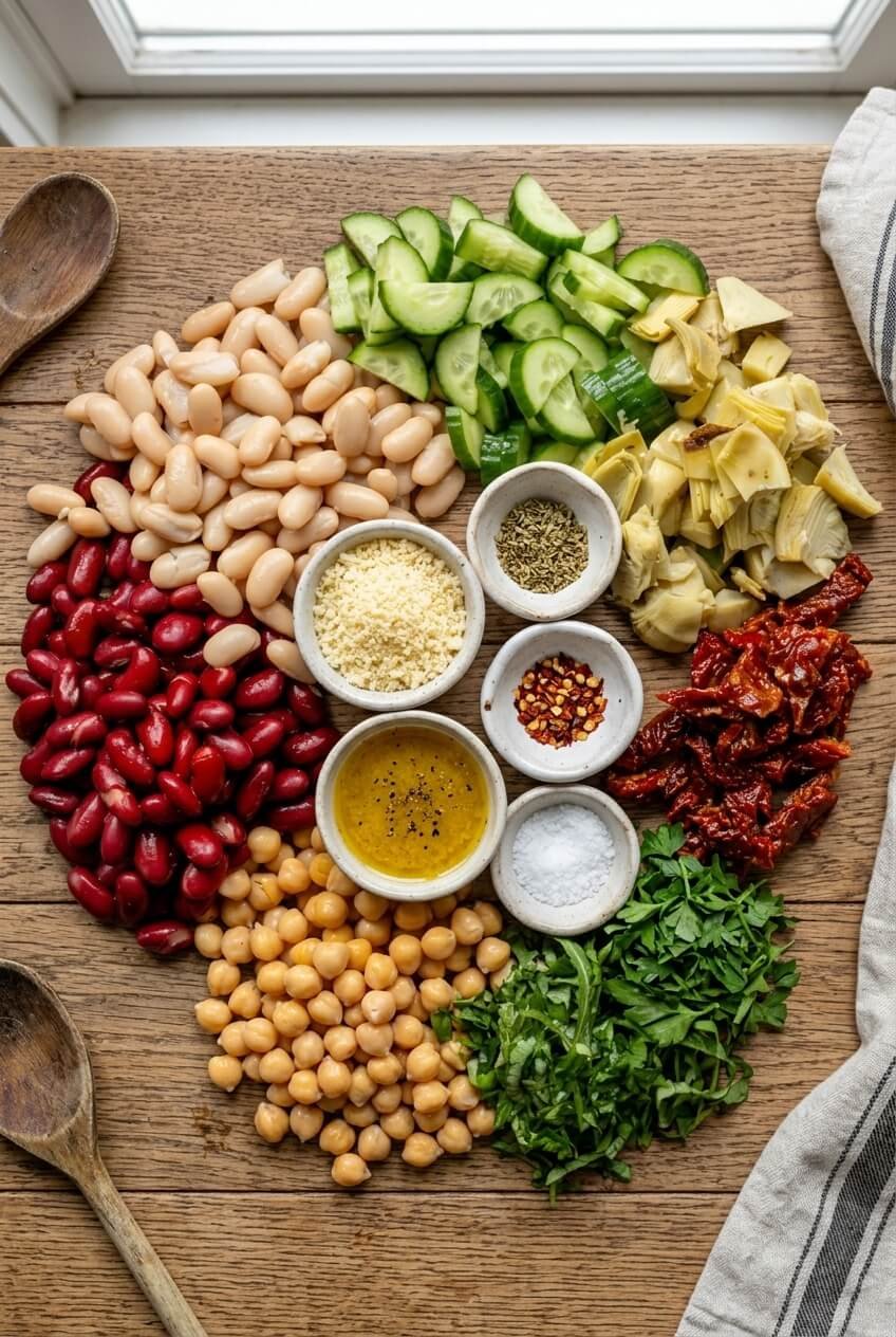 ingredients for high protein 3 bean salad