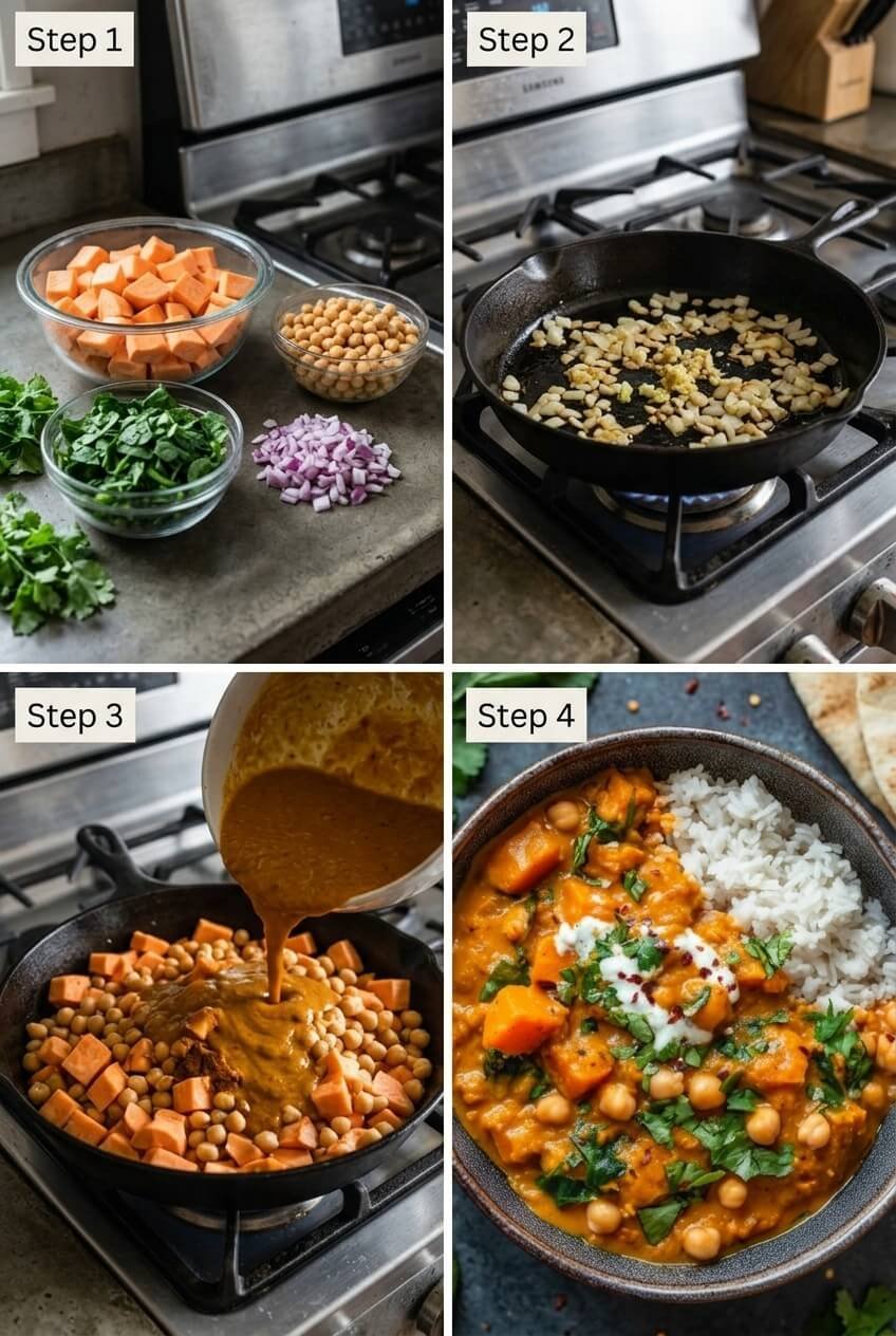cooking Sweet Potato & Chickpea Curry step by step