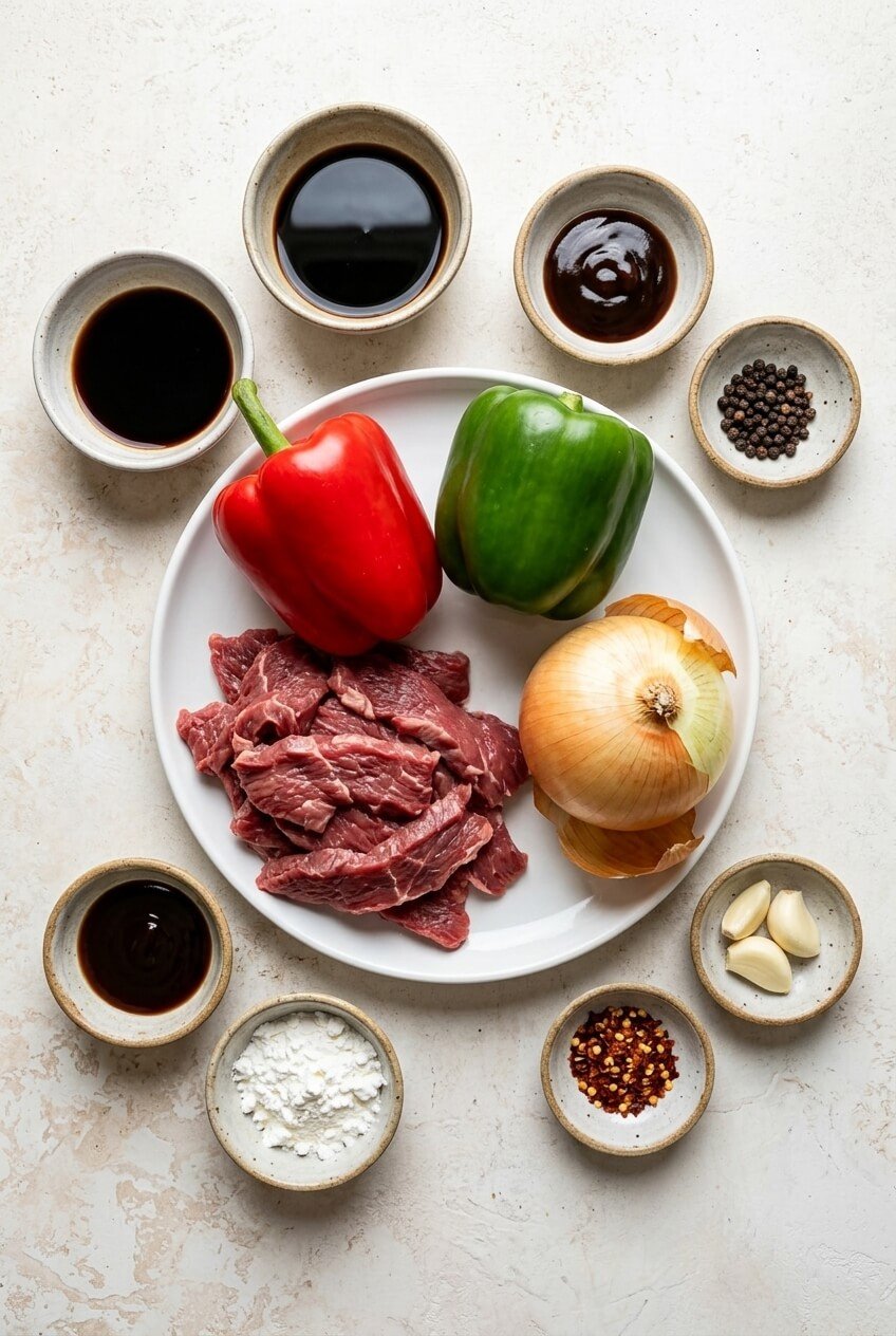 ingredients for Pepper Steak with Onions