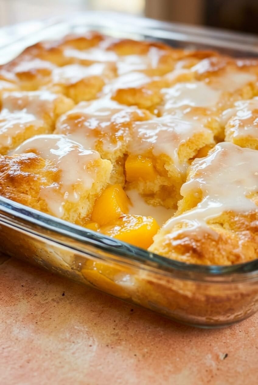 peach butter swim biscuits recipe - Peach Butter Swim Biscuits served in a white bowl overhead view