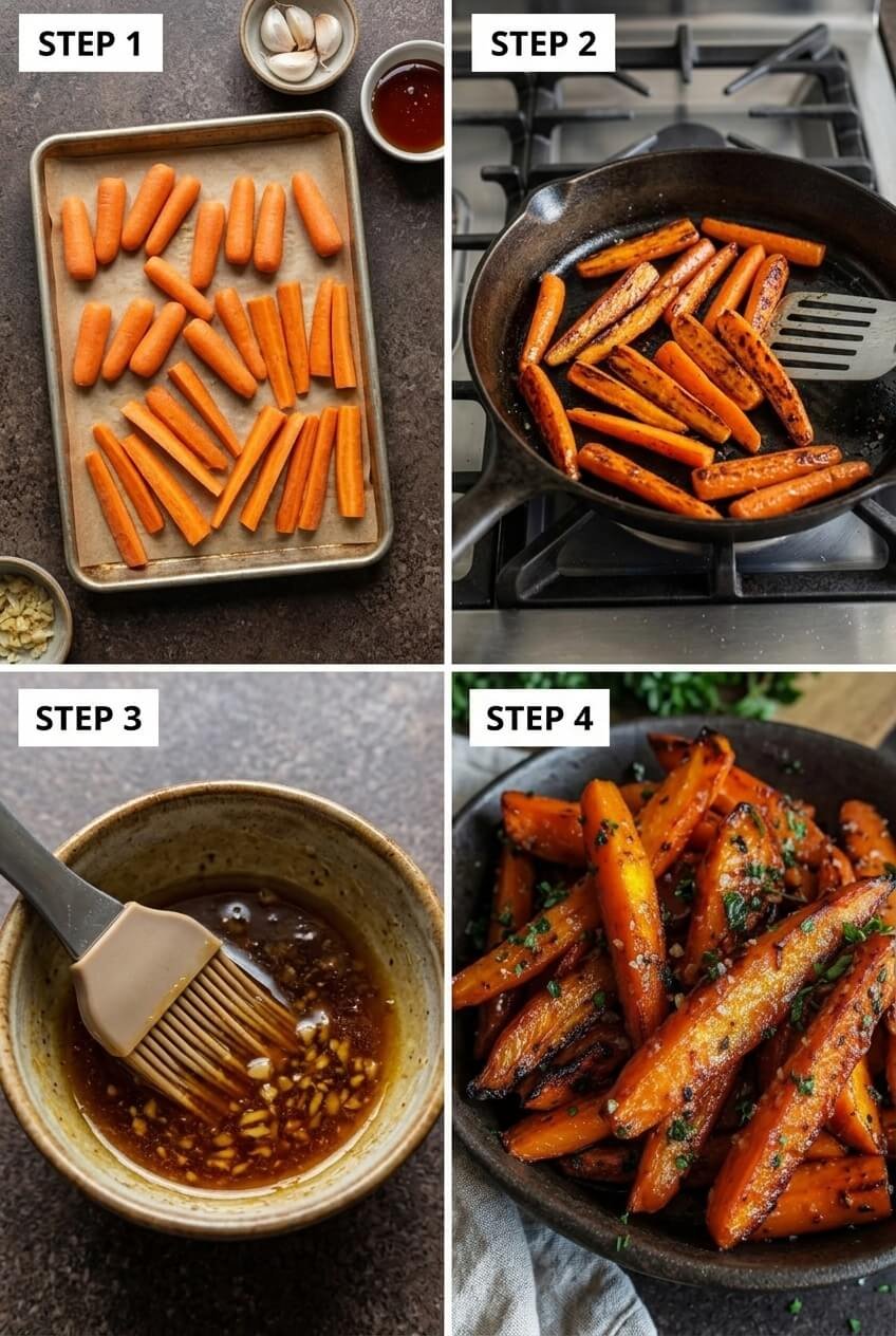 cooking Honey Garlic Butter Roasted Carrots step by step