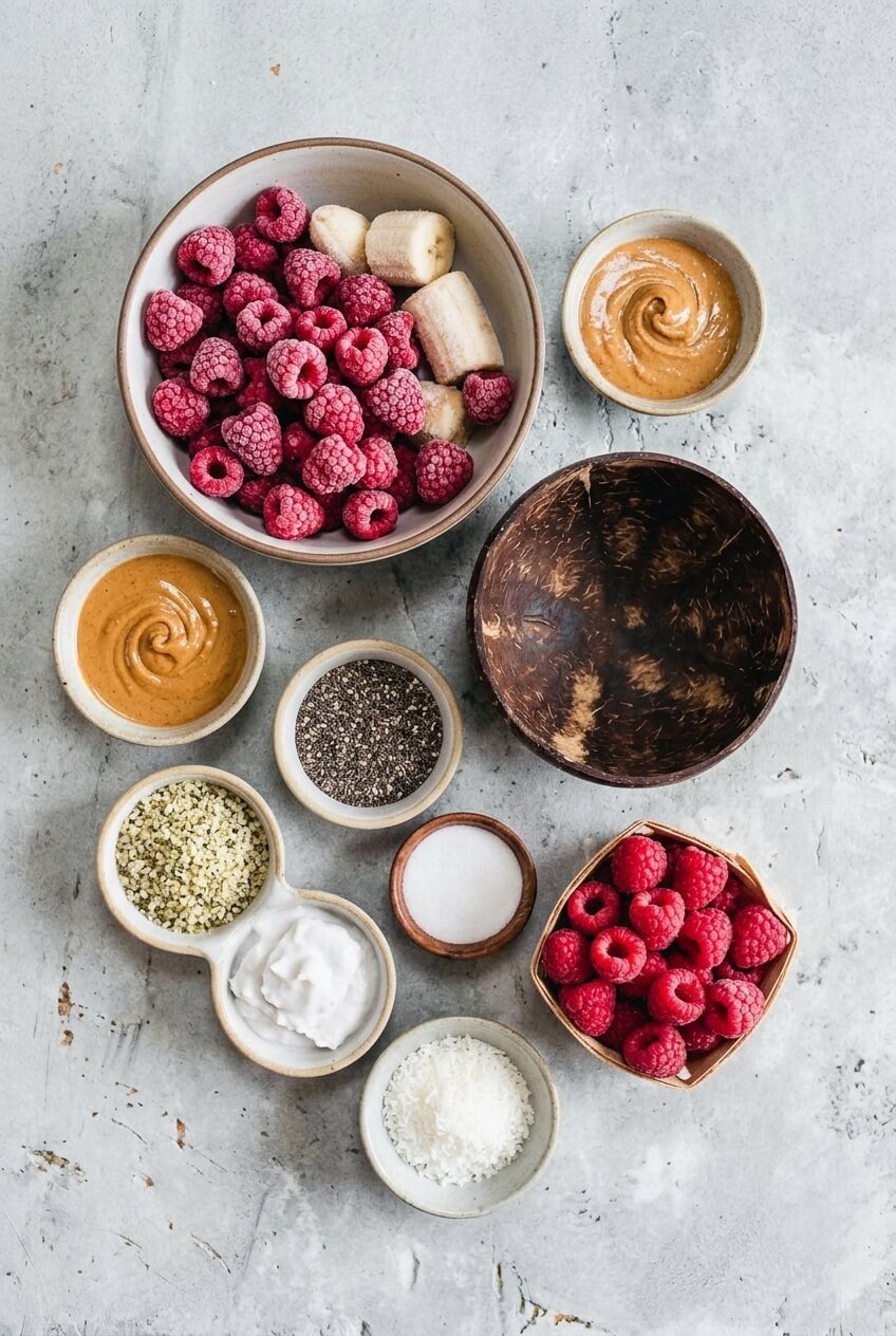 ingredients for Raspberry Smoothie Bowl