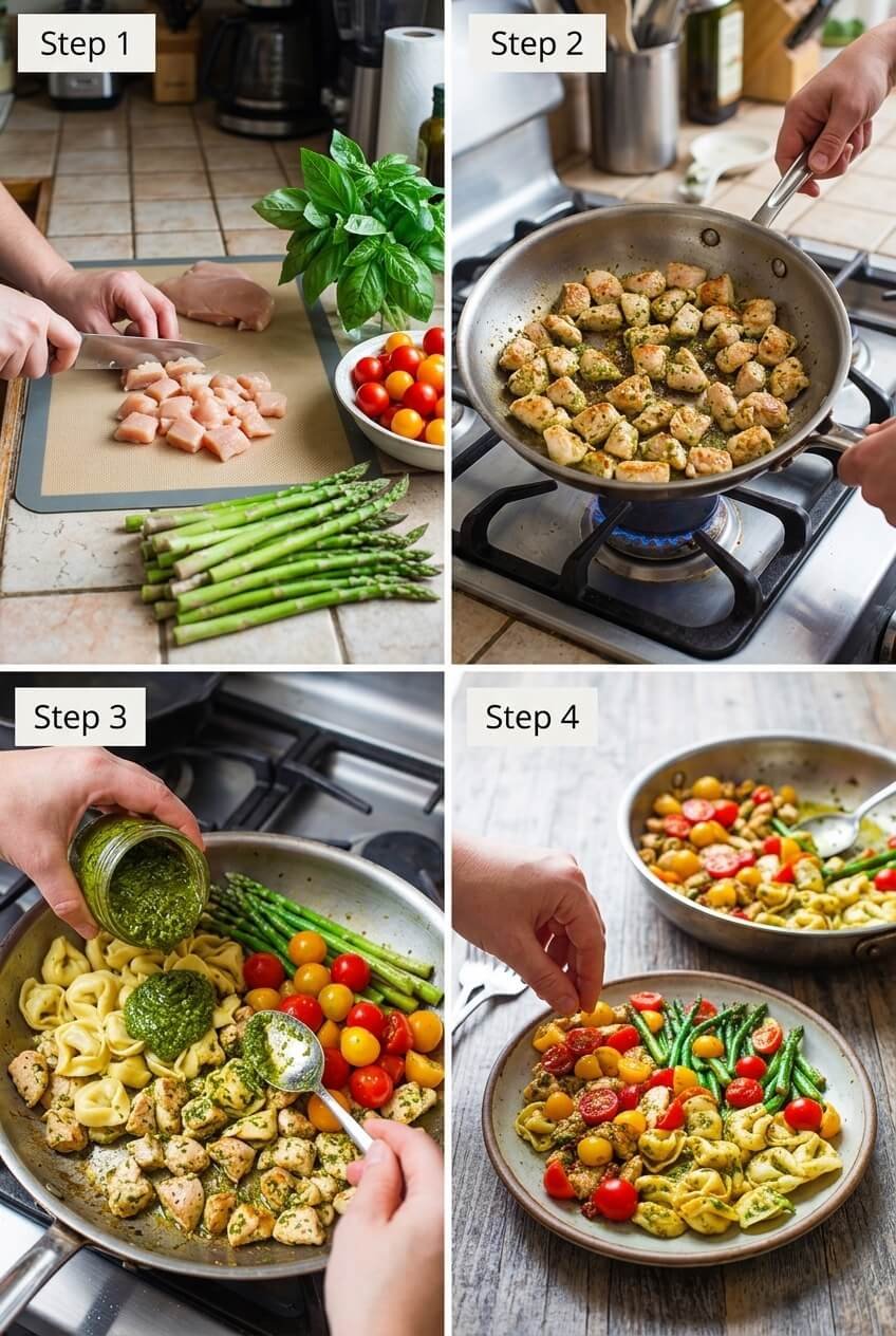 cooking Pesto Chicken and Tortellini Skillet step by step