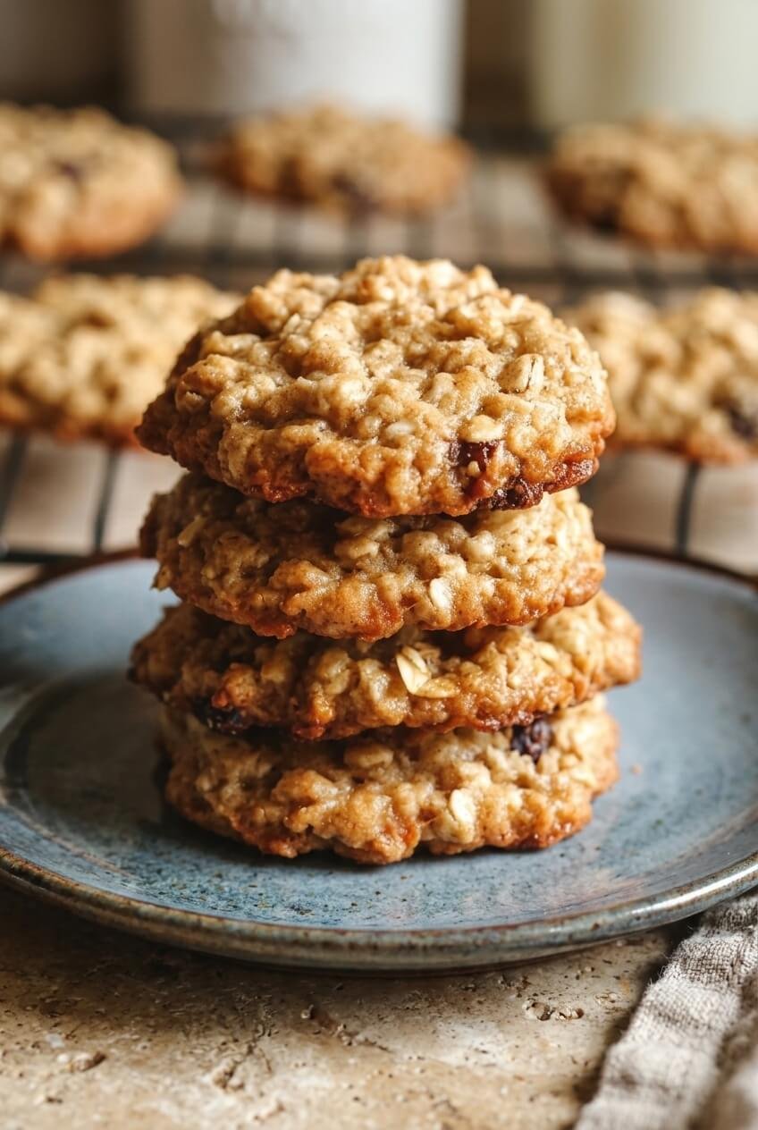 healthy low sugar applesauce oatmeal cookies recipe - Healthy Low Sugar Applesauce Oatmeal Cookies served in a white bowl overhead view