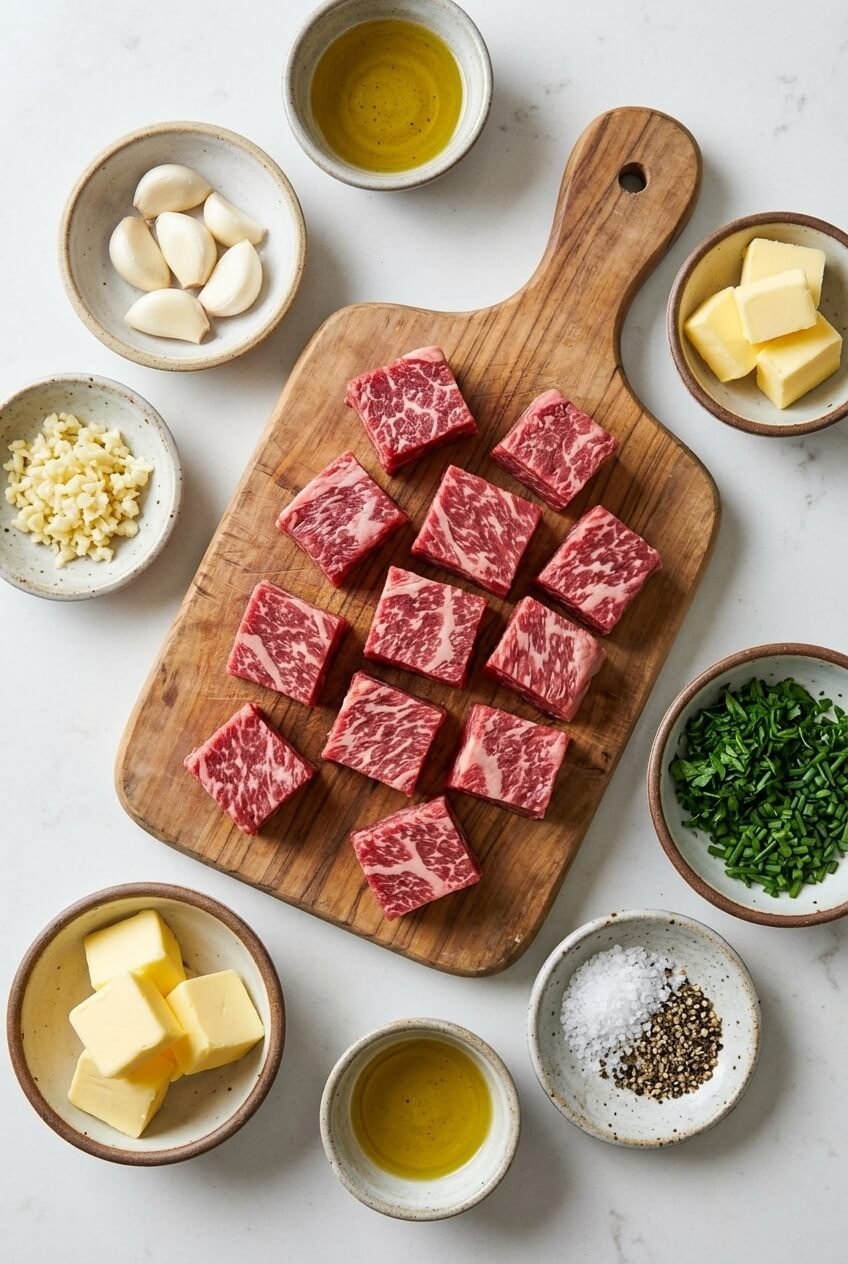 ingredients for Garlic Butter Steak Bites