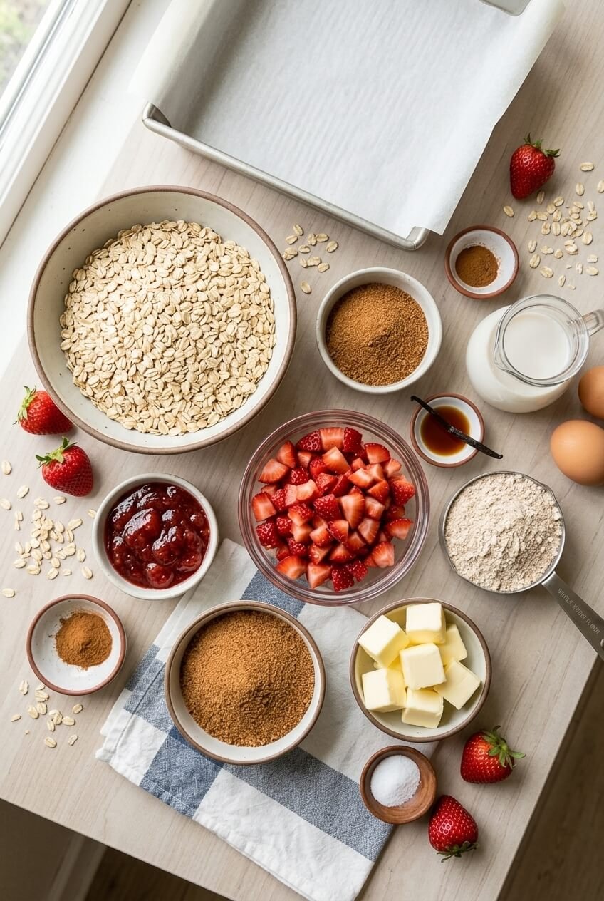 ingredients for Healthy Strawberry Oatmeal Bars