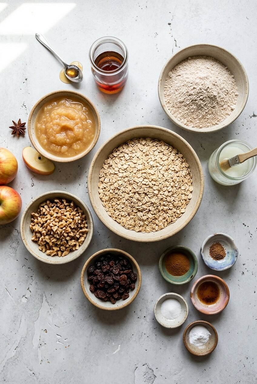 ingredients for Healthy Low Sugar Applesauce Oatmeal Cookies