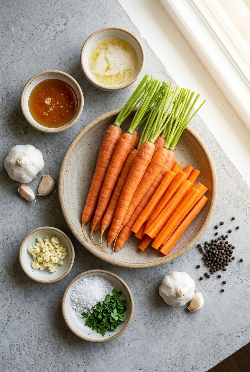 ingredients for Honey Garlic Butter Roasted Carrots