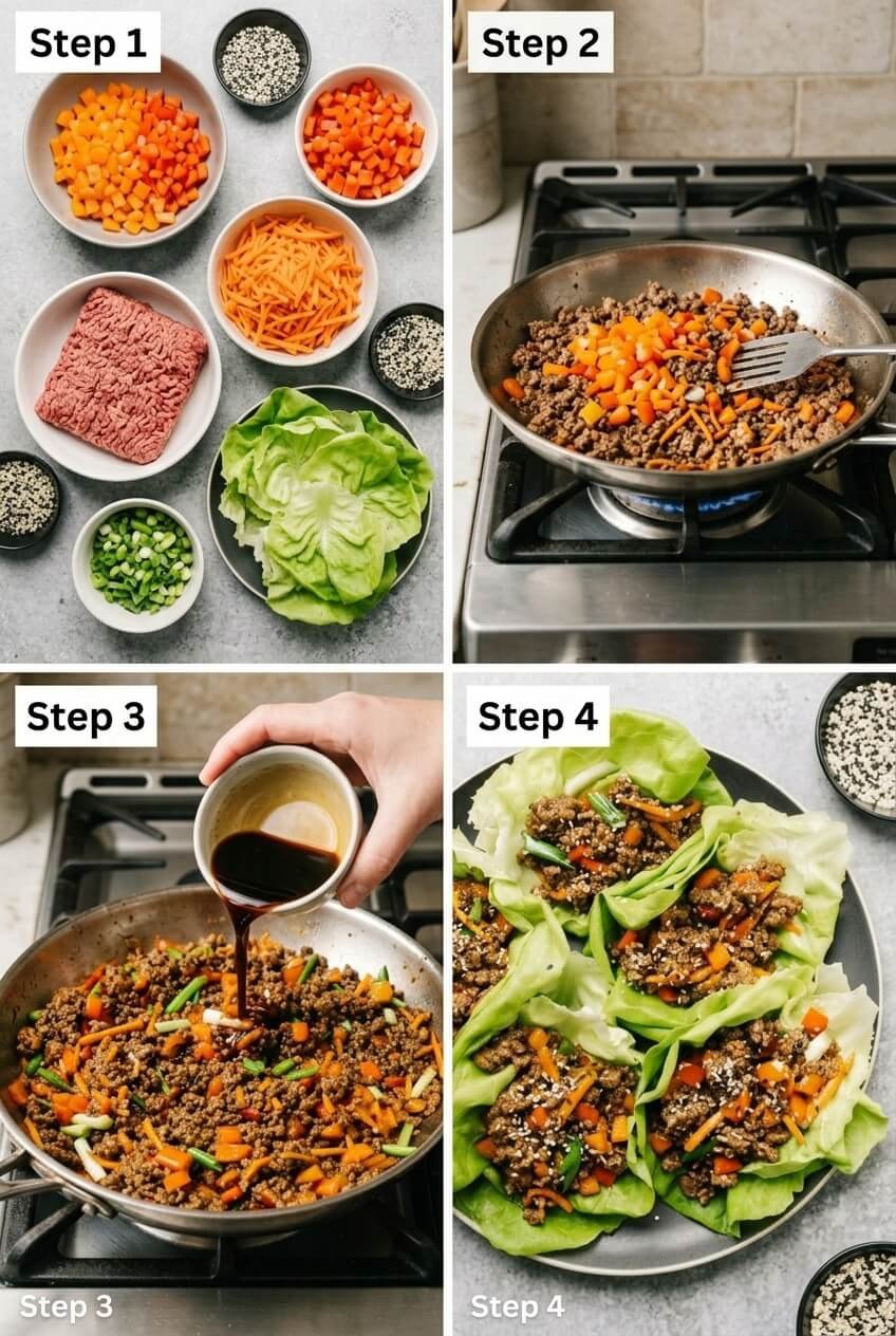 cooking beef lettuce wraps step by step