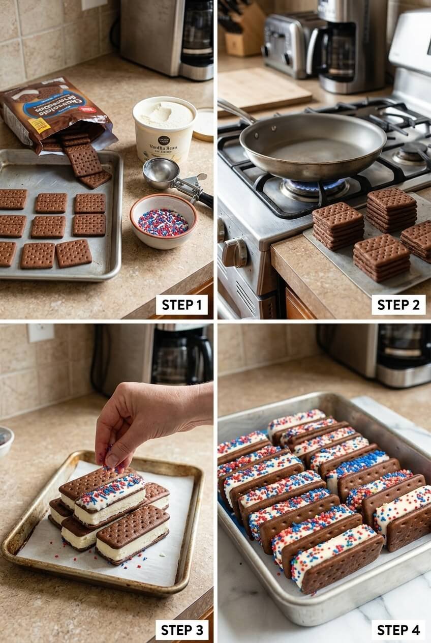cooking Patriotic Mini Ice Cream Sandwiches step by step