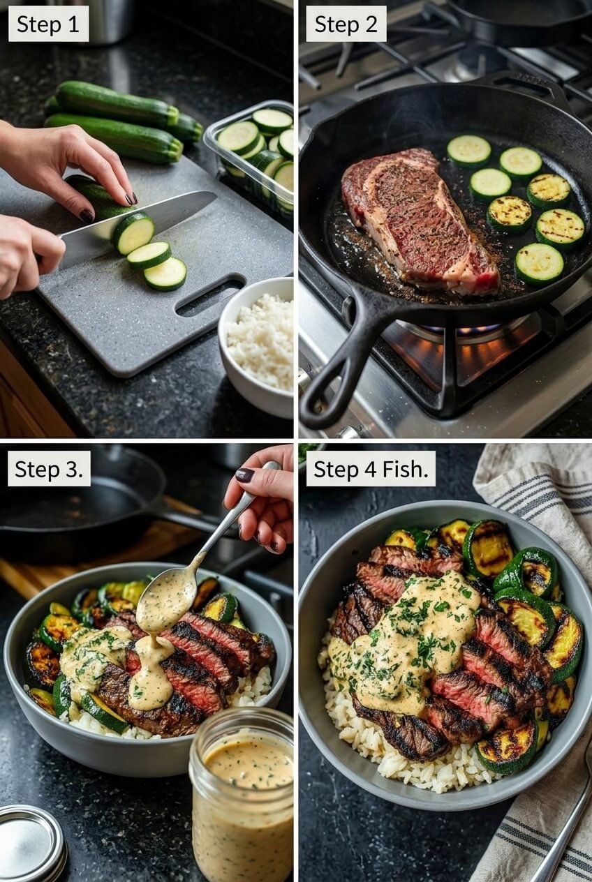 cooking Steak Bowl Zucchini step by step