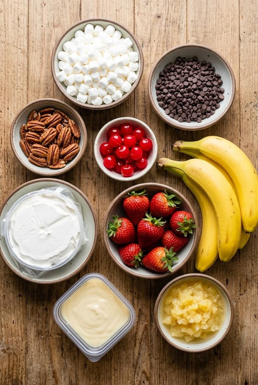 ingredients for Banana Split Fluff Salad Recipe