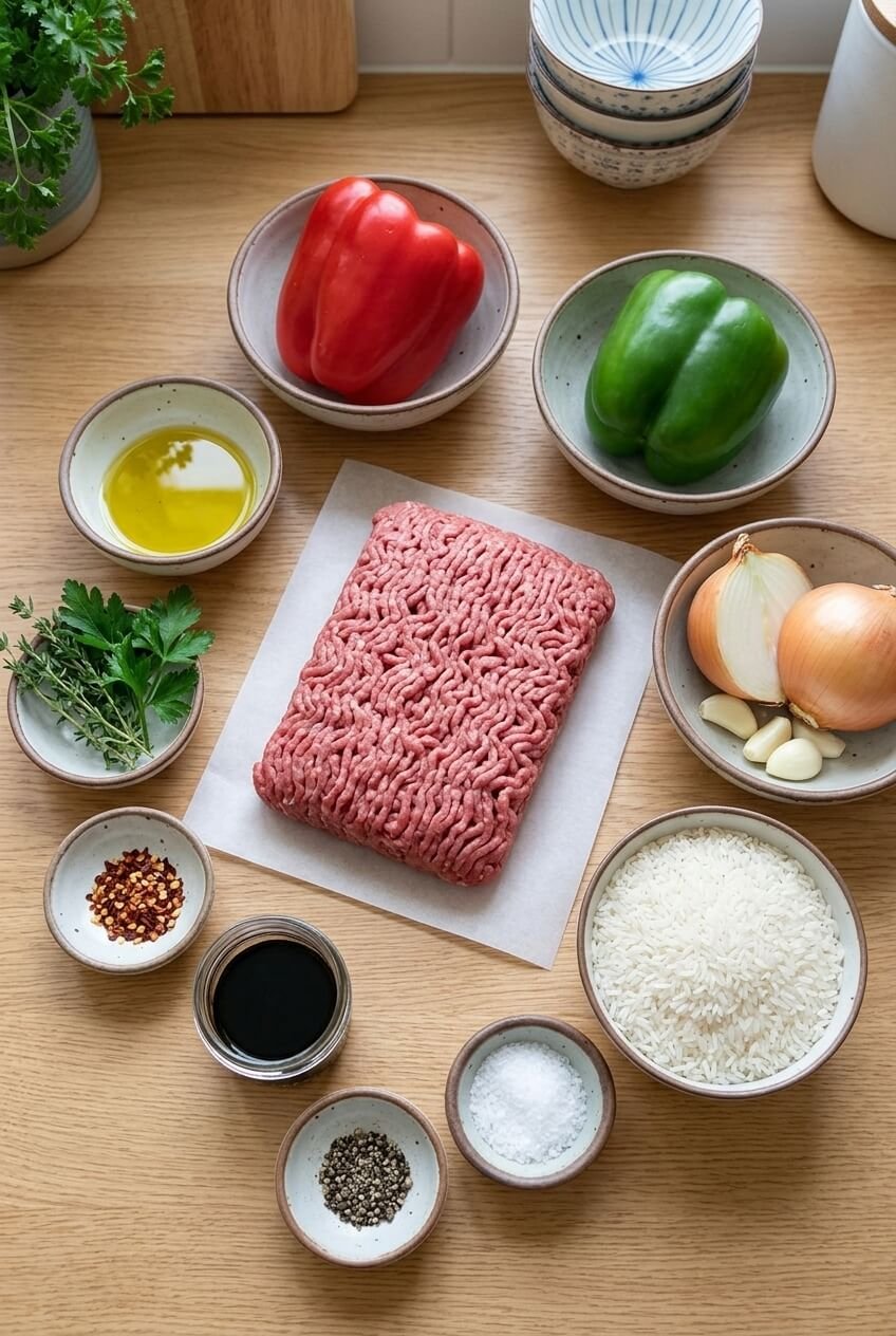 ingredients for Beef & Pepper Rice Bowls