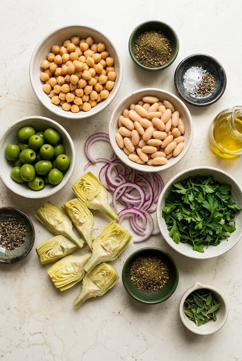 ingredients for Marinated Za’atar Bean Salad