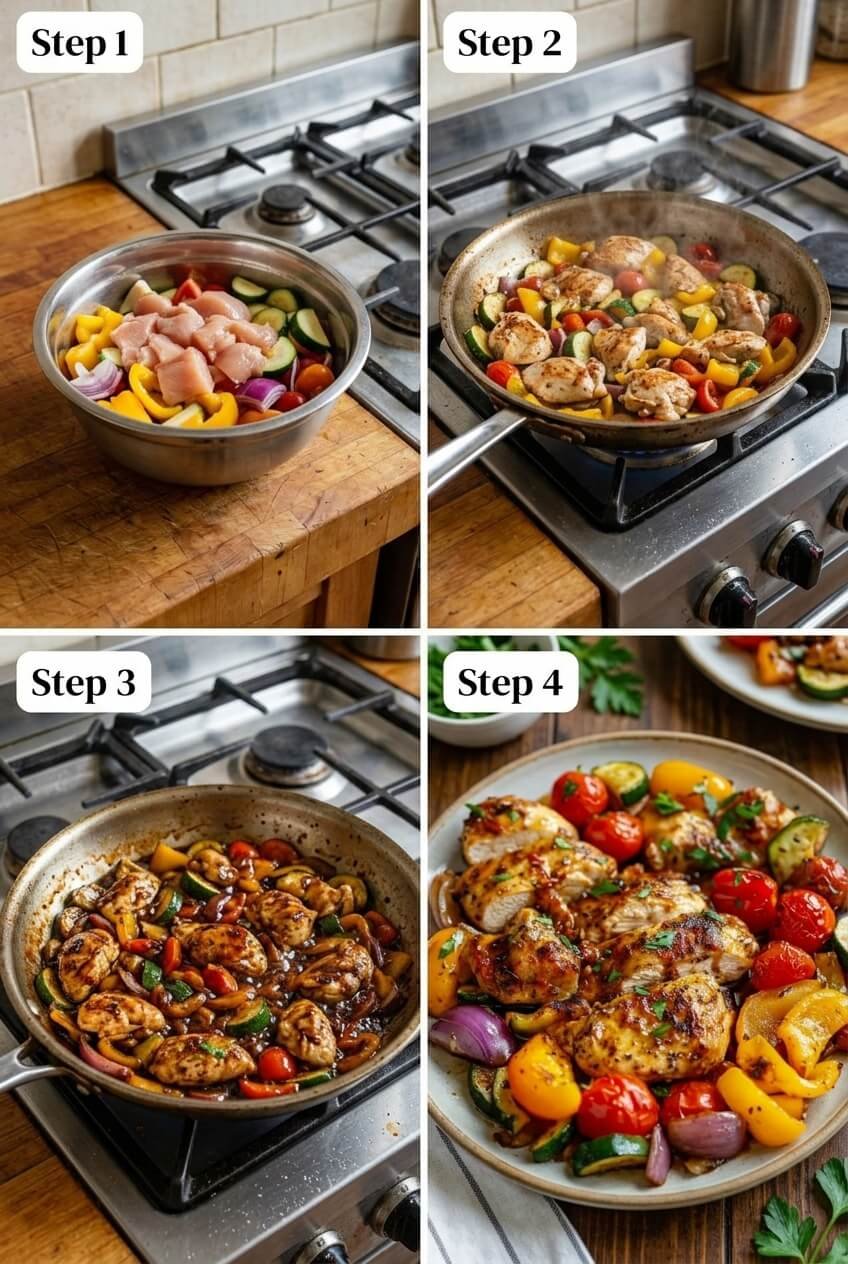 cooking Balsamic Glazed Chicken & Veggies step by step