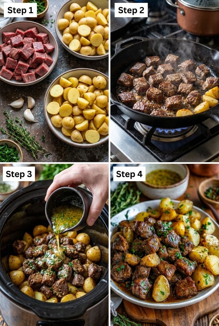 cooking High Protein Slow Cooker Garlic Butter Beef Bites step by step