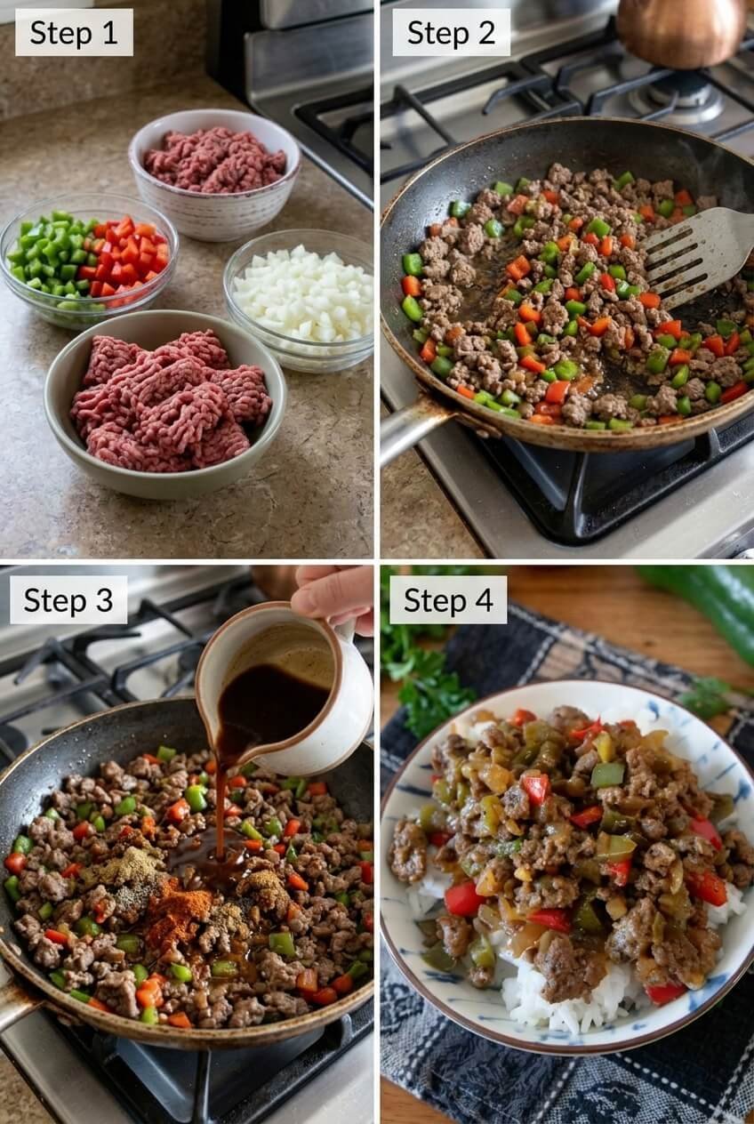 cooking Beef & Pepper Rice Bowls step by step