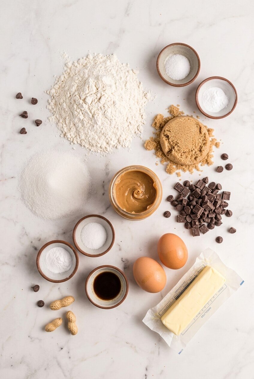 ingredients for The Best Peanut Butter Chocolate Chip Cookies