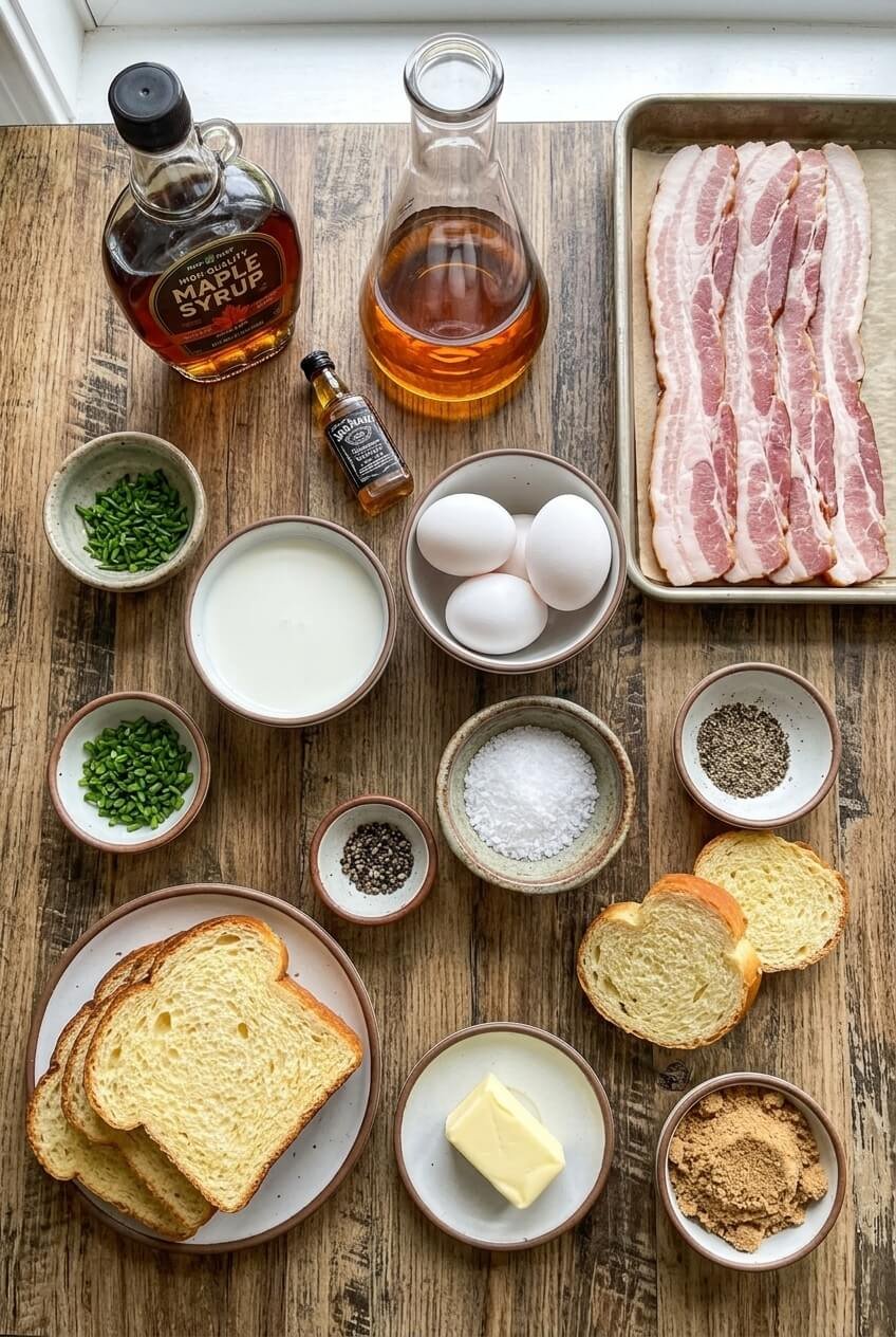 ingredients for Bourbon Maple Bacon Stuffed Toast