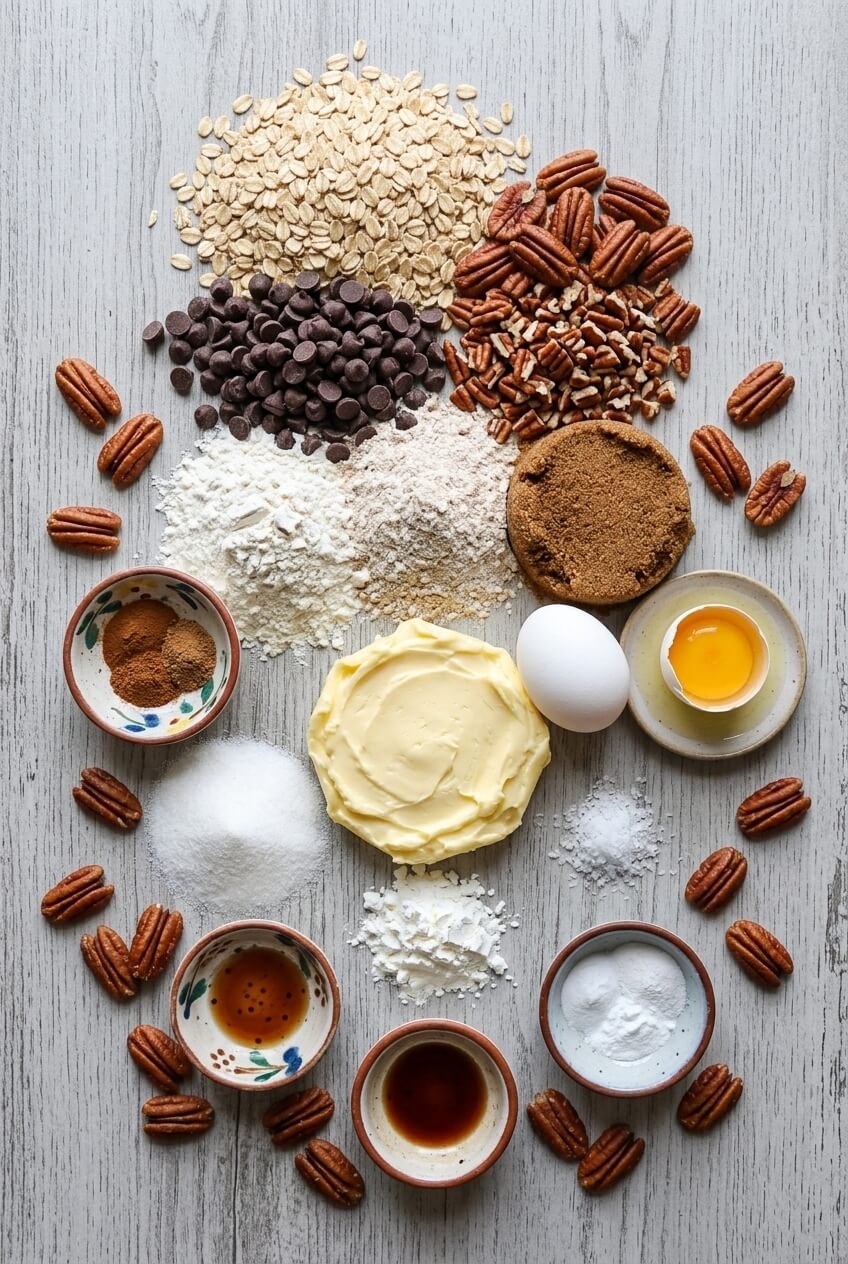 ingredients for Chewy Oatmeal Chocolate Drops