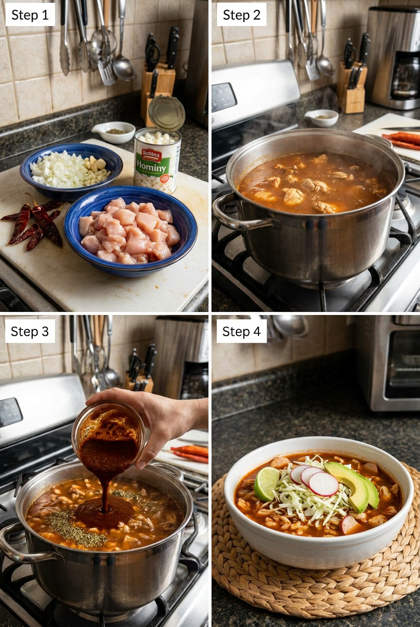 how to make Chicken Pozole Rojo step by step