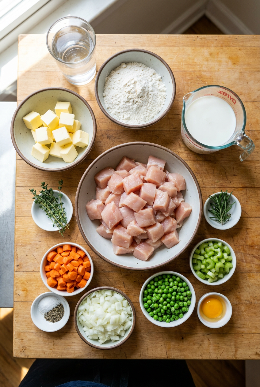 ingredients for Classic Chicken Pot Pie with Flaky Butter Crust