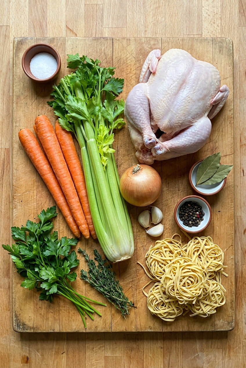 ingredients for Classic Homemade Chicken Noodle Soup
