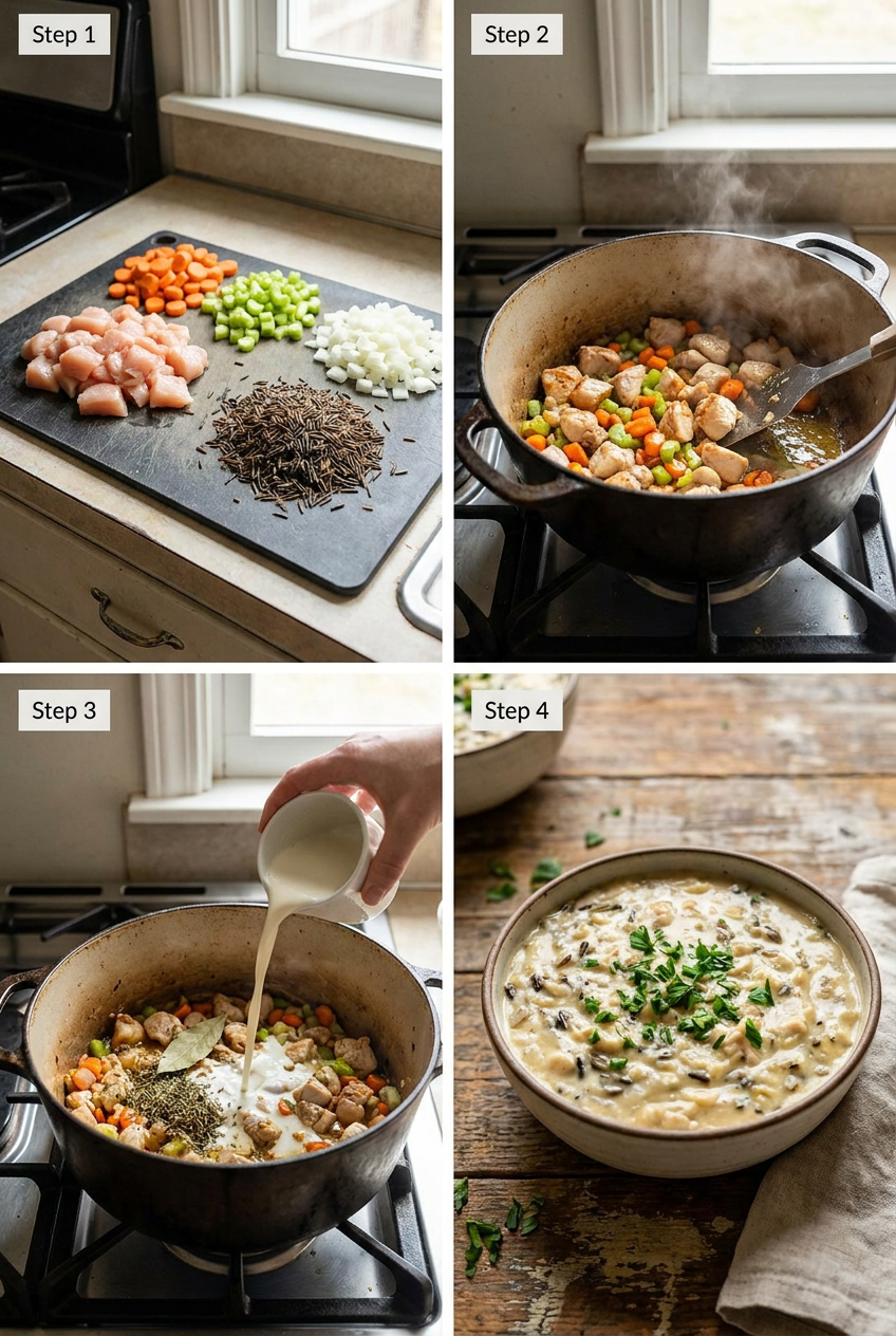 how to make Creamy Chicken Wild Rice Soup step by step