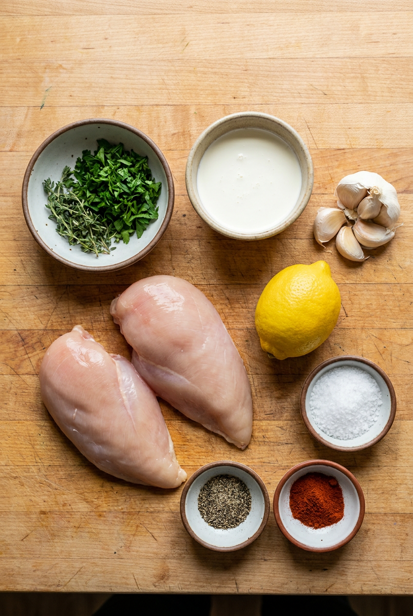 ingredients for Creamy Lemon Garlic Chicken Breast