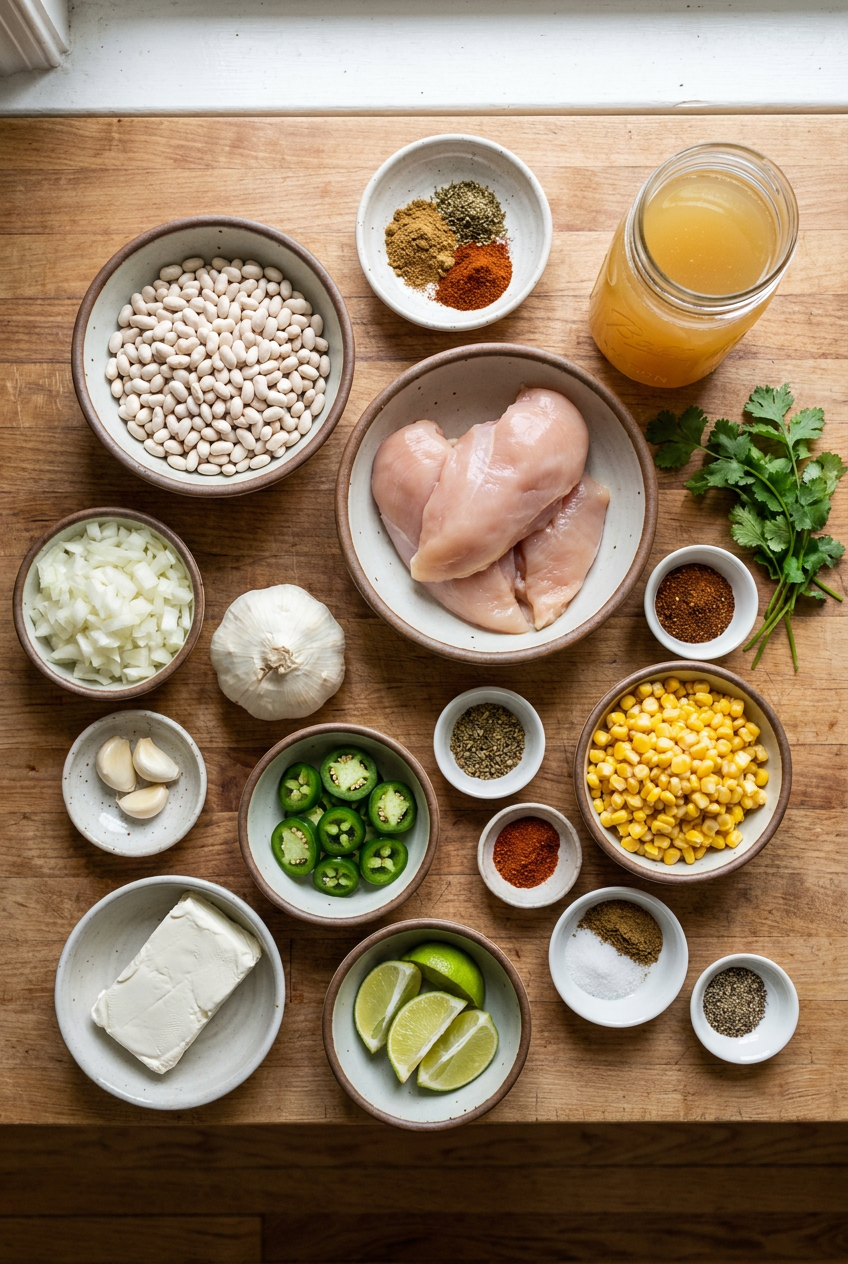 ingredients for Creamy White Bean Chicken Chili