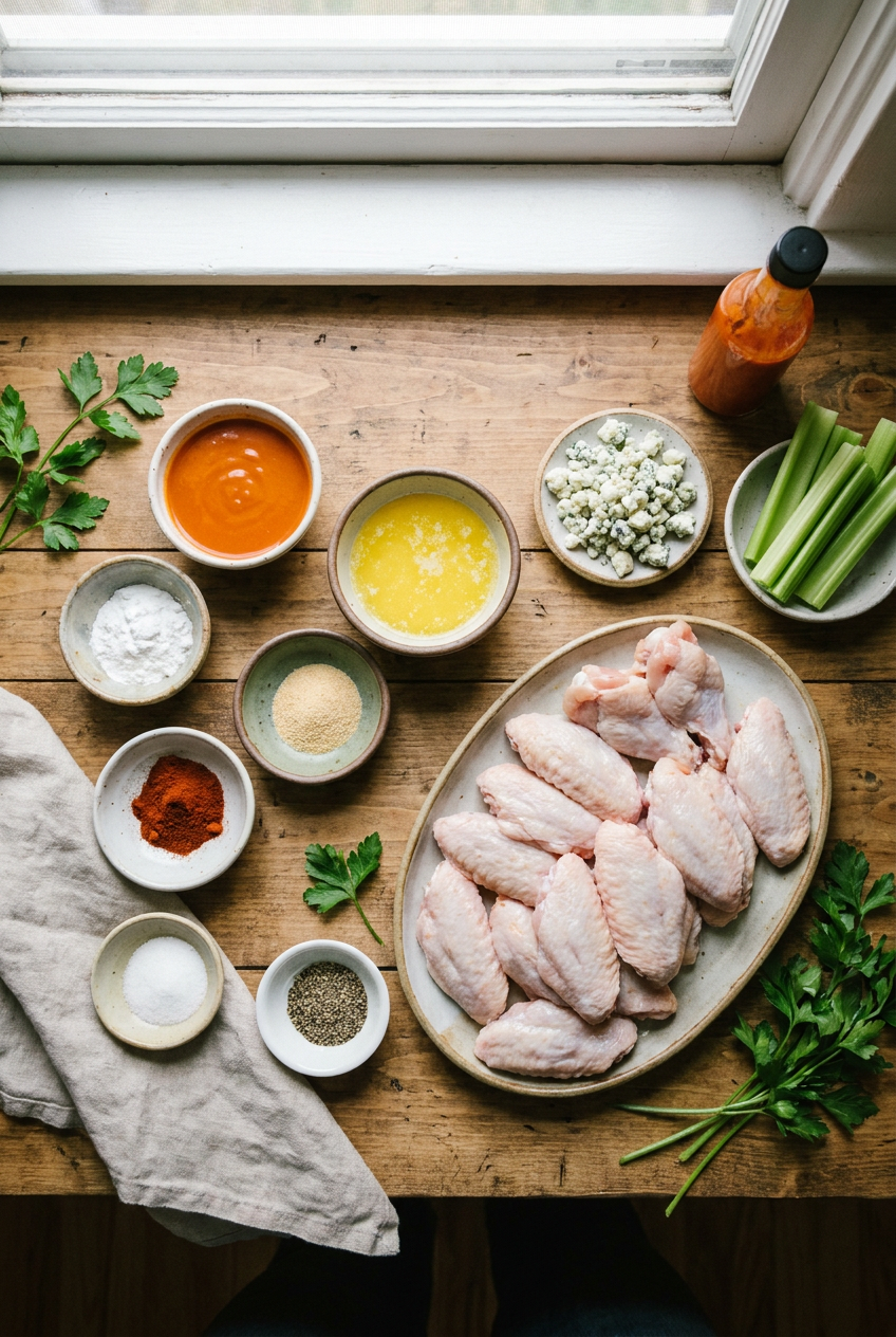 ingredients for Crispy Air Fryer Buffalo Chicken Wings