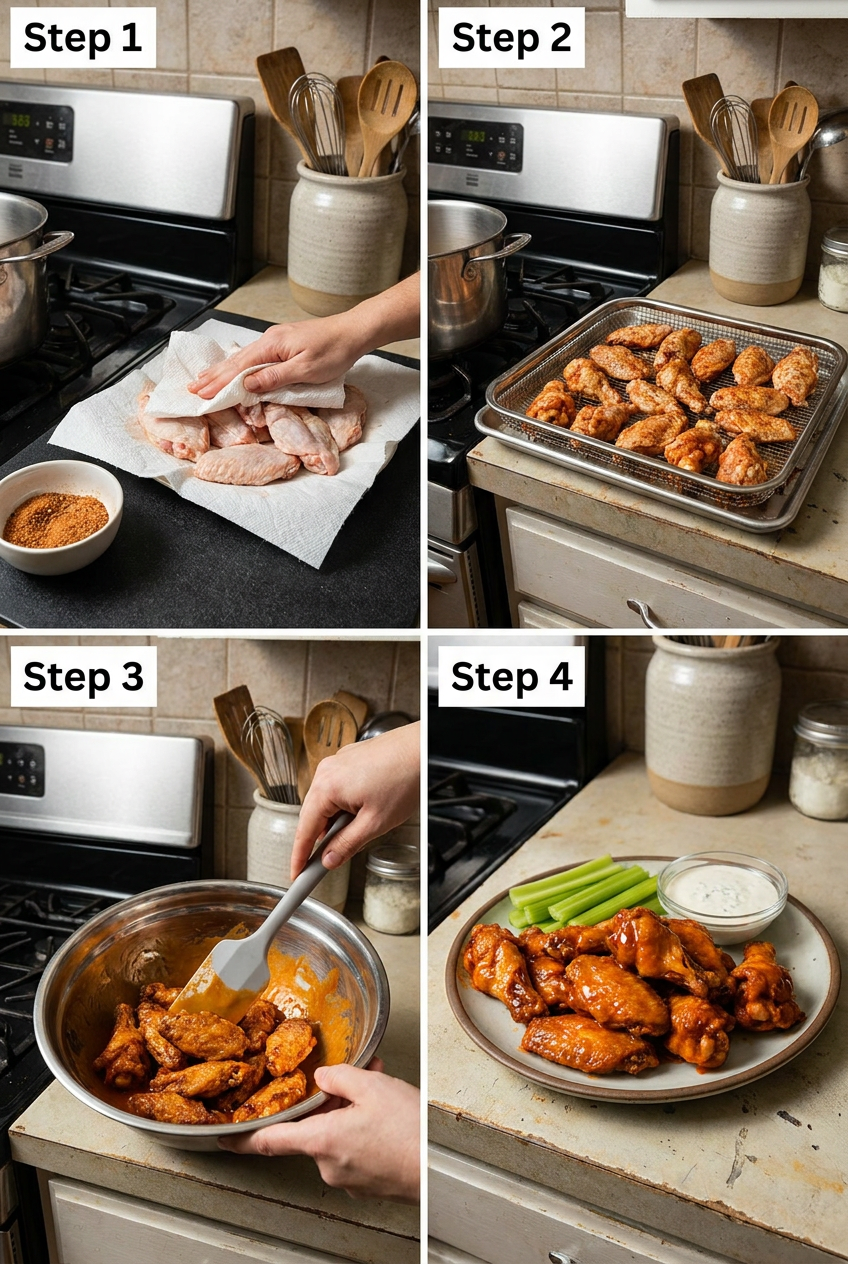 how to make Crispy Air Fryer Buffalo Chicken Wings step by step