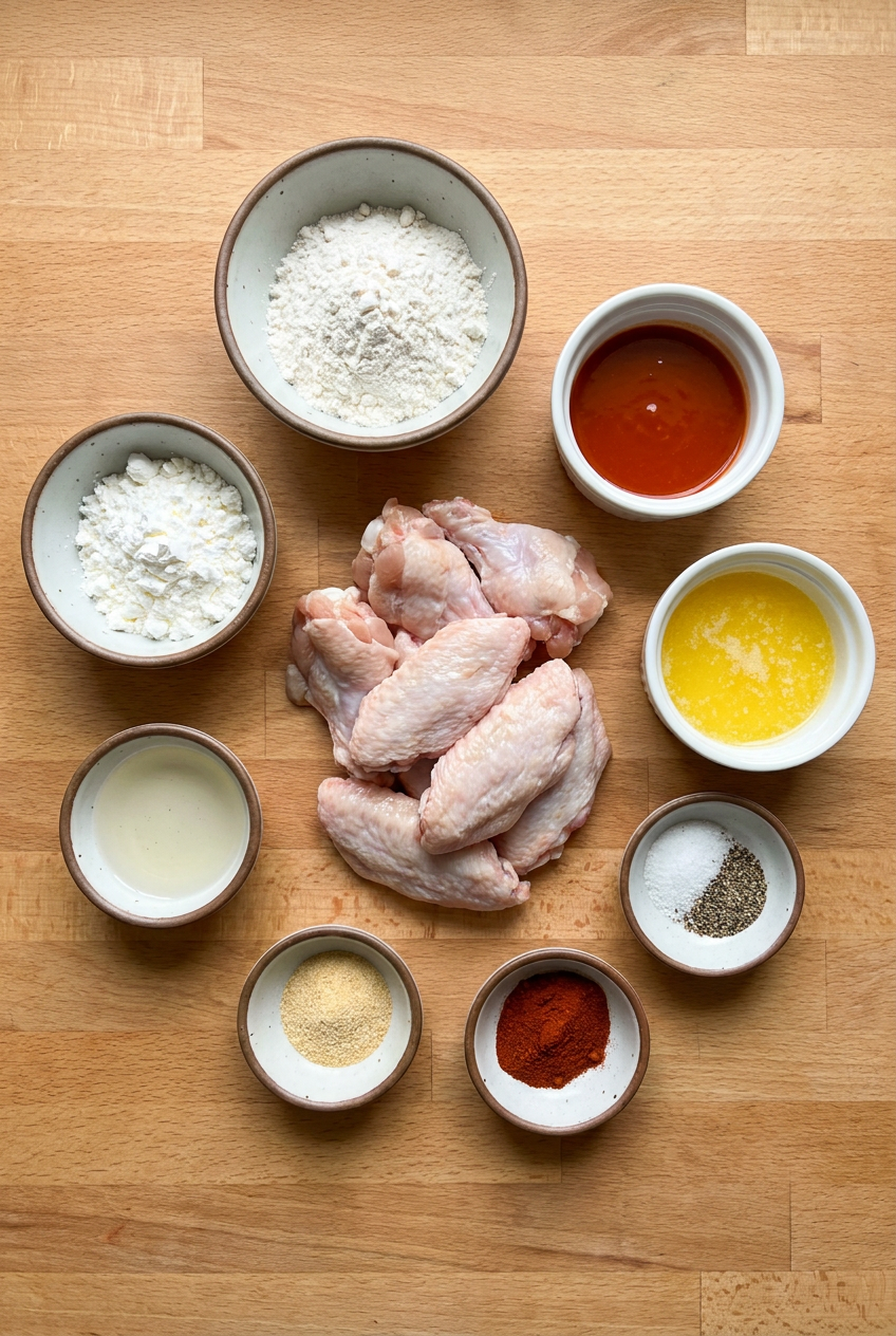 ingredients for Crispy Baked Buffalo Chicken Wings
