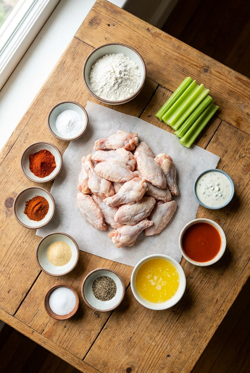 ingredients for Crispy Baked Buffalo Chicken Wings