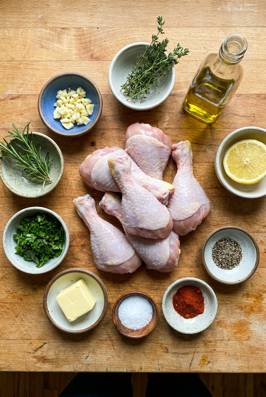 ingredients for Crispy Baked Chicken Drumsticks with Herb-Garlic Butter