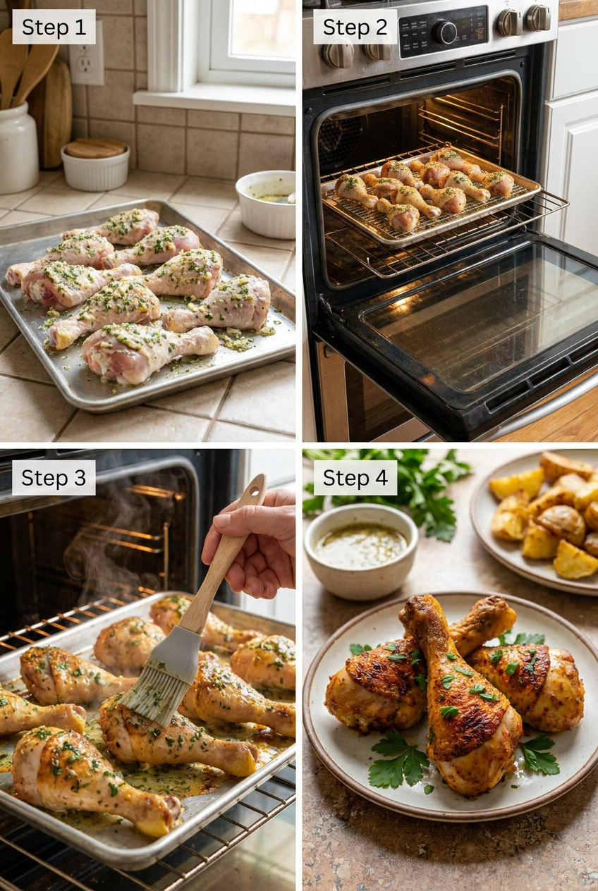 how to make Crispy Baked Chicken Drumsticks with Herb-Garlic Butter step by step
