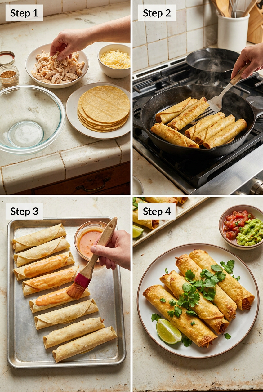 how to make Crispy Baked Chicken Taquitos step by step