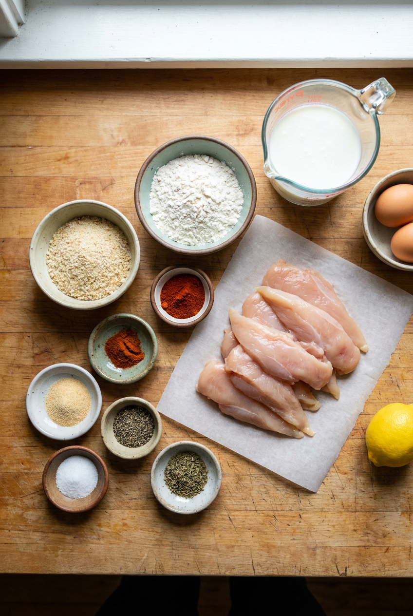 ingredients for Crispy Buttermilk Chicken Tenders