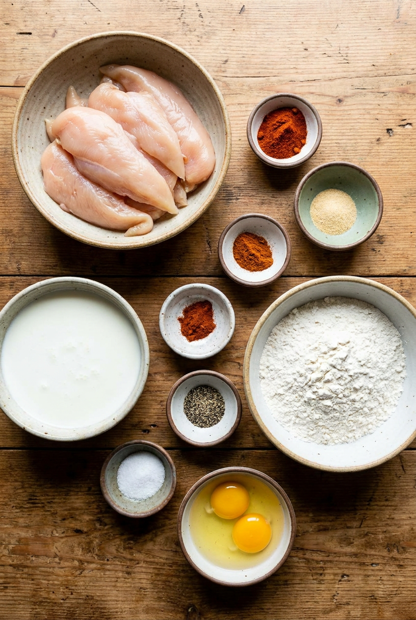 ingredients for Crispy Buttermilk Fried Chicken Tenders