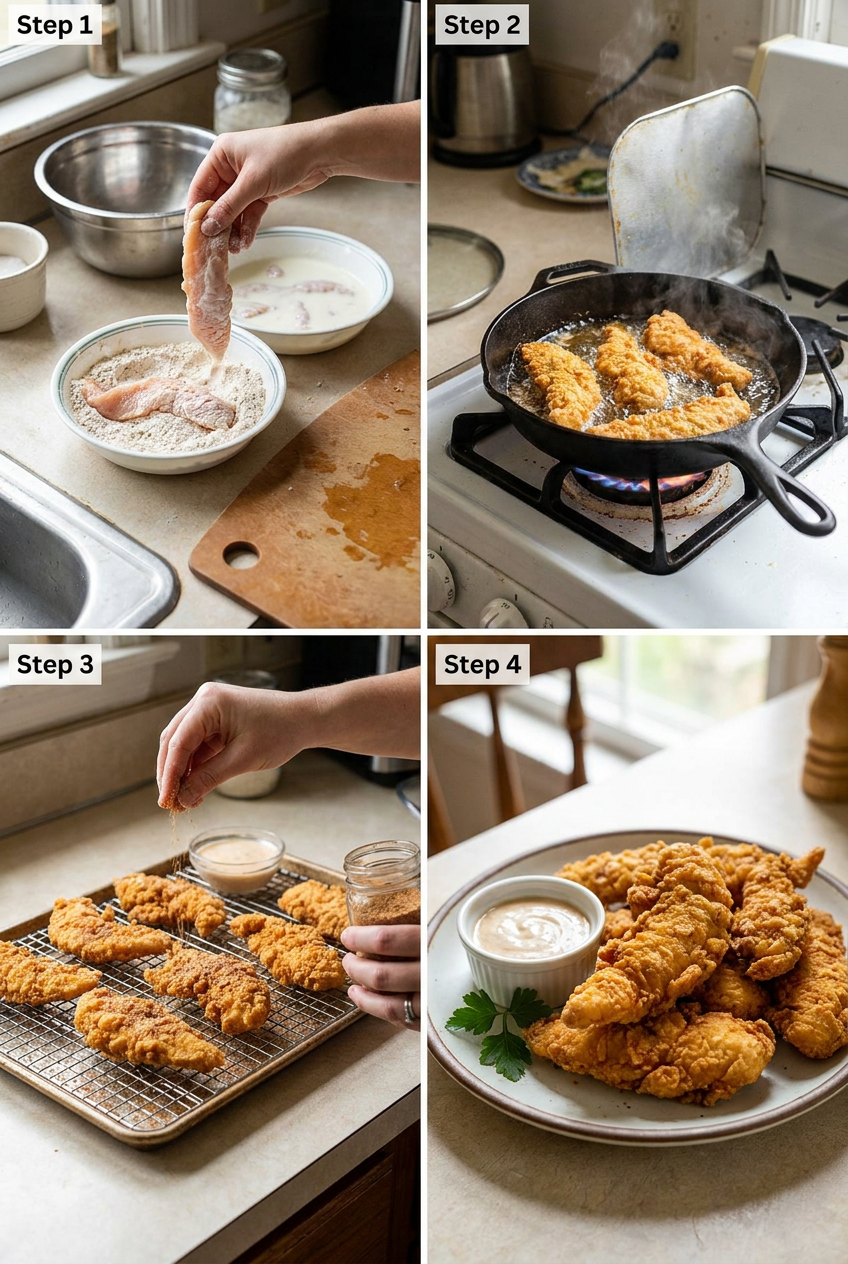 how to make Crispy Buttermilk Fried Chicken Tenders step by step