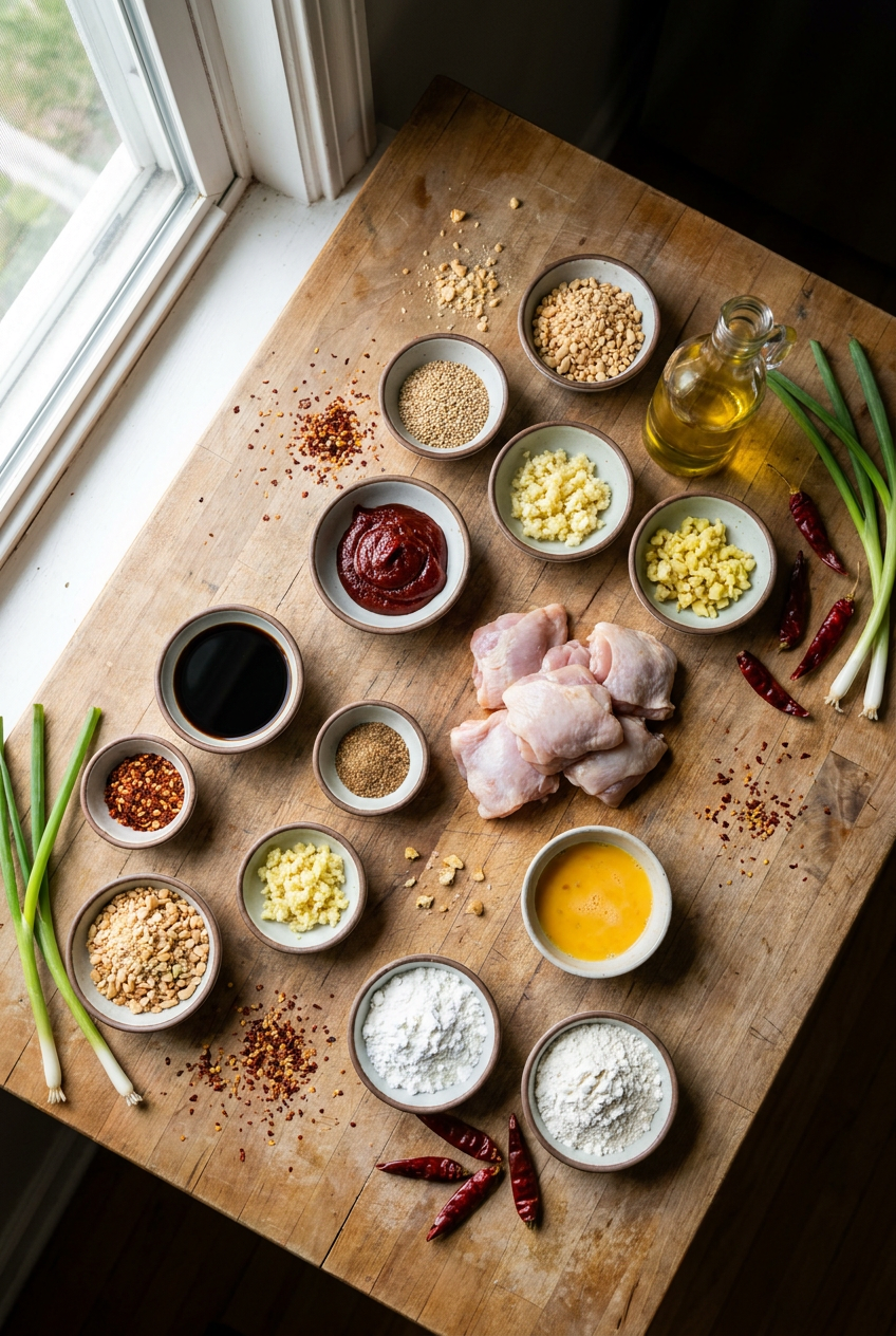 ingredients for Crispy Korean Fried Chicken (Dakgangjeong)