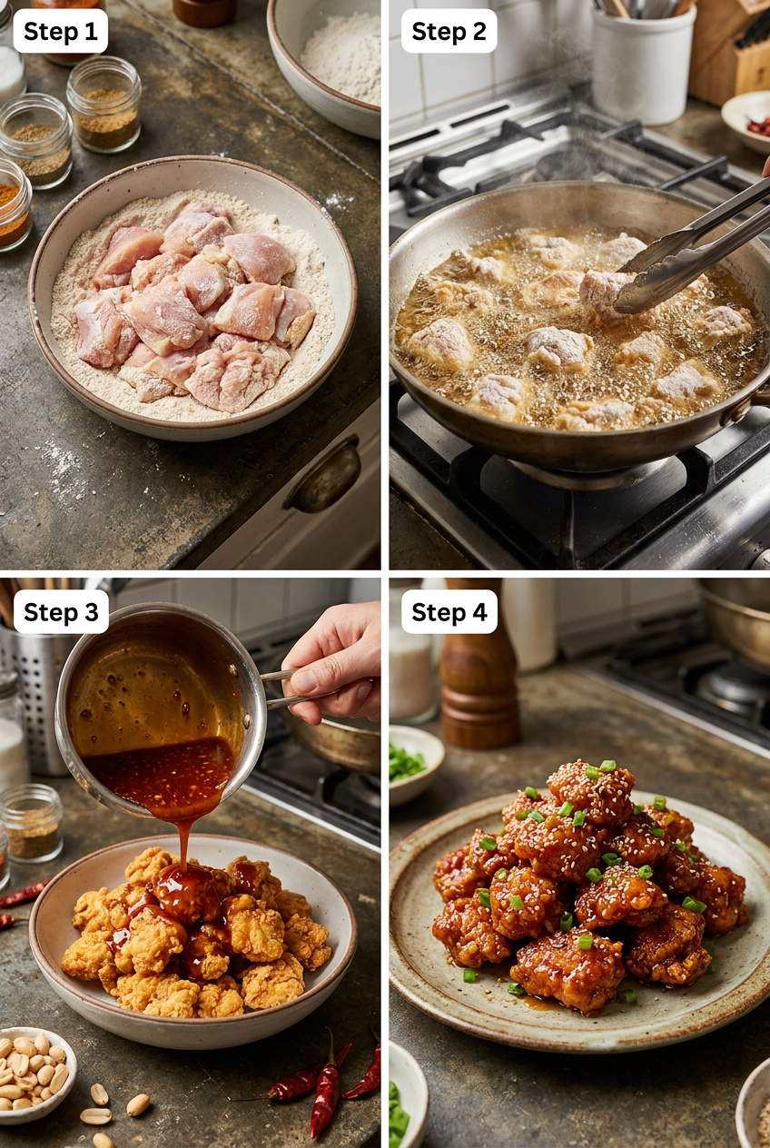 how to make Crispy Korean Fried Chicken (Dakgangjeong) step by step