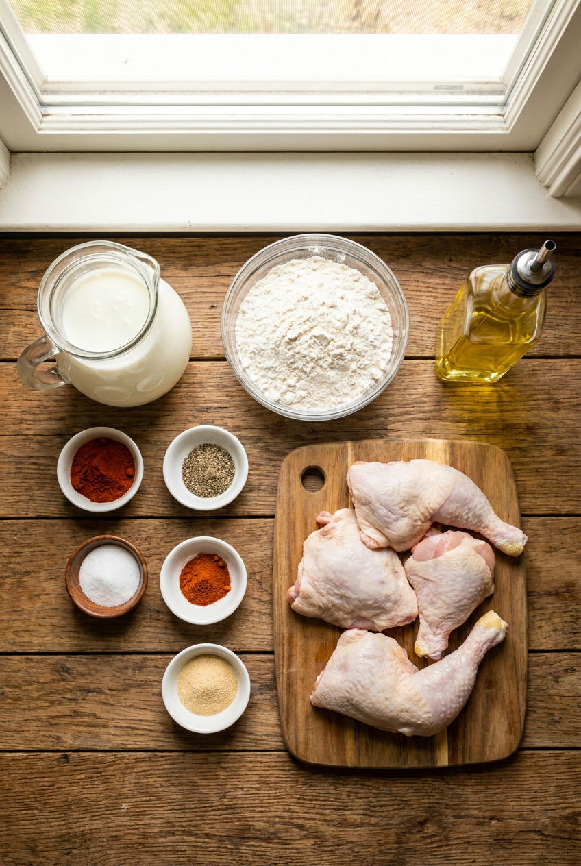 ingredients for Crispy Southern Buttermilk Fried Chicken